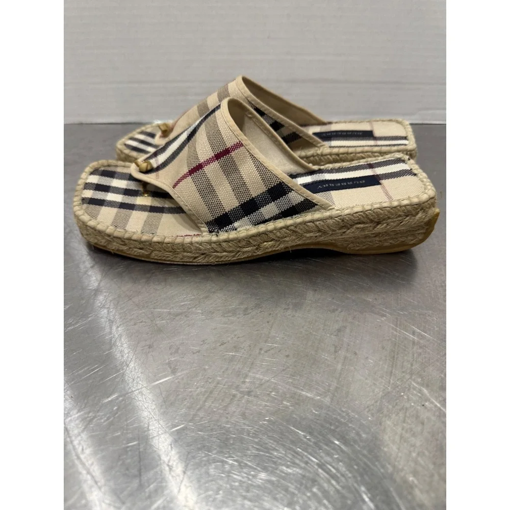 Burberry London Nova Check Espadrille Slide Sandals Tan Plaid Made in Spain 37